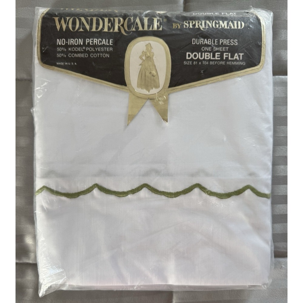 Wondercale Springmaid Double Full Flat Sheet  Vintage White Green Granny Cottage